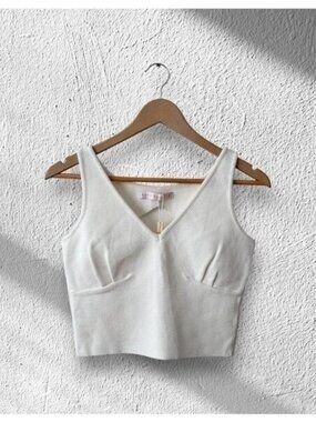 Maria Pavan Back Cutout Knit Crop Top White Size L